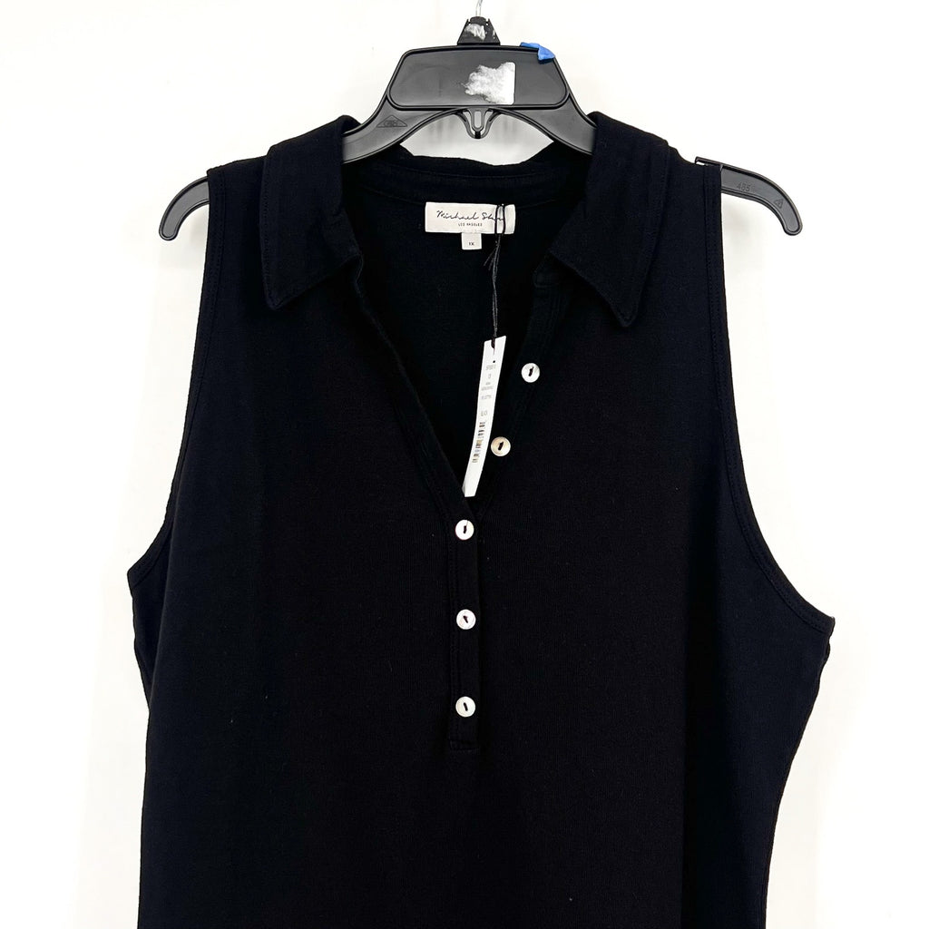 MICHAEL STARS Women's Norah Sleeveless Polo Shirt 1X Black Sleeveless NWT