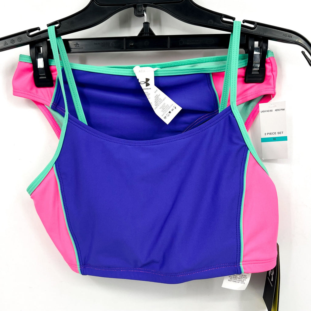 UNDER ARMOUR Girls Tankini & Hipster Bikini Swimsuit Size 12 Pink Blue NWT