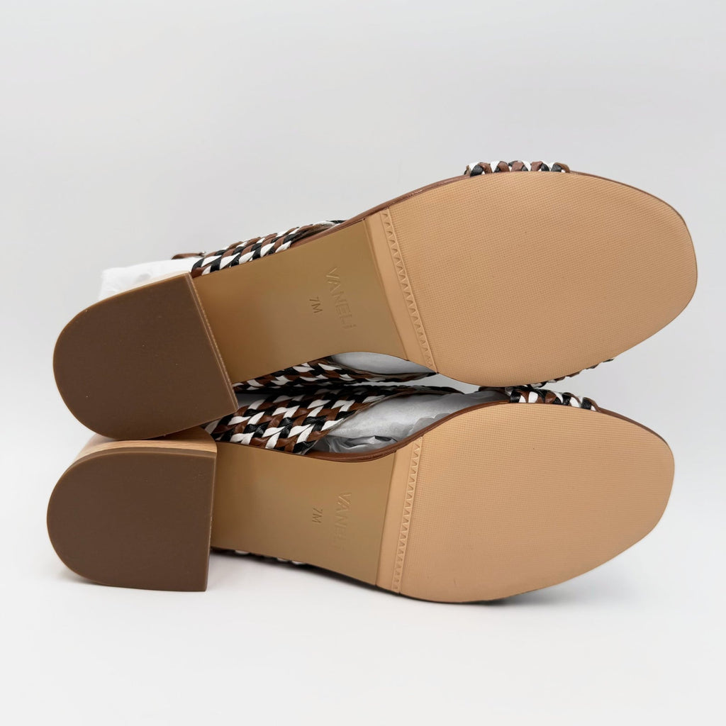 Vaneli Womens Cadmus Woven Slingback Sandals Size 7 Brown Block Heel NIB