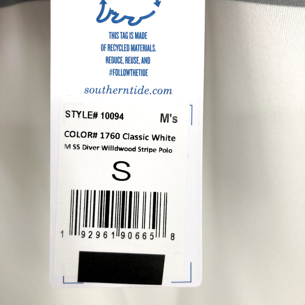 SOUTHERN TIDE Men Driver Wildwood Stripe Polo Shirt Small White Short Sleeve NWT