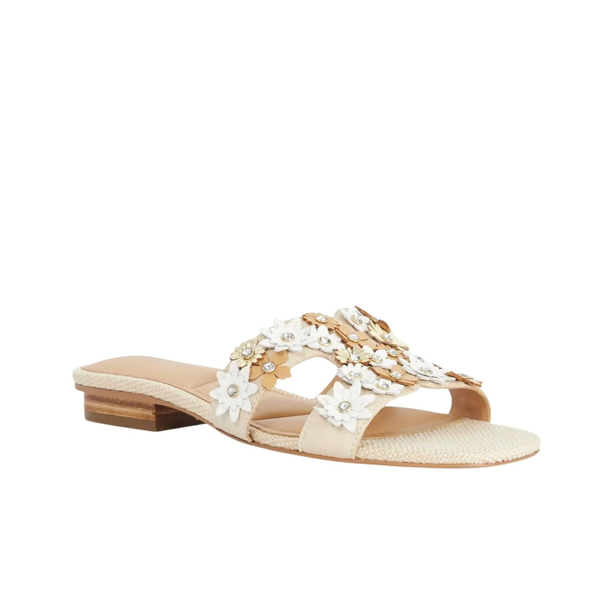 Dune London Womens Loupes Floral Slide Sandals Size 7 EU 37 White Leather NIB