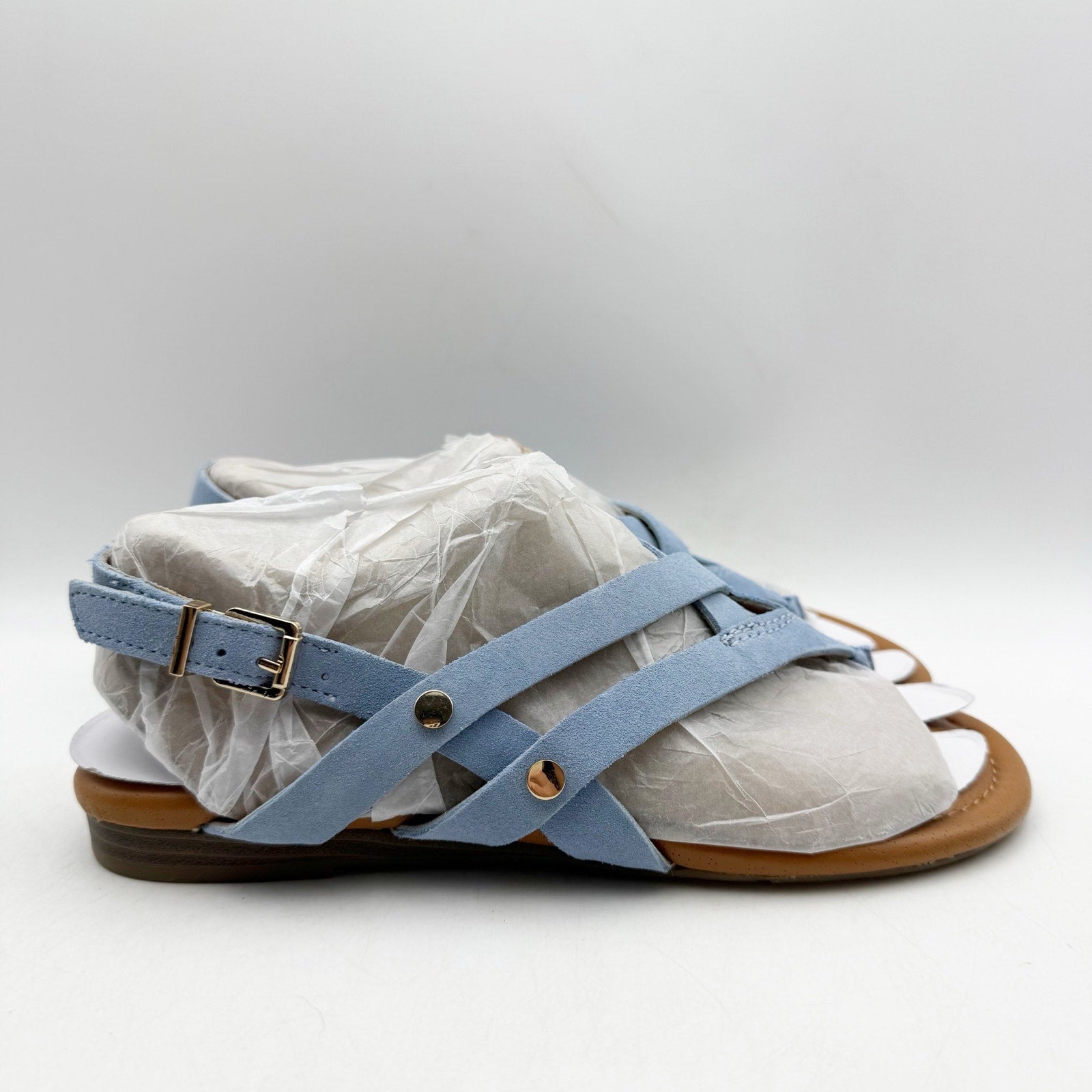 Franco Sarto Womens Gretchen Thong Sandals US 6.5 M Blue Suede Flats NWOB