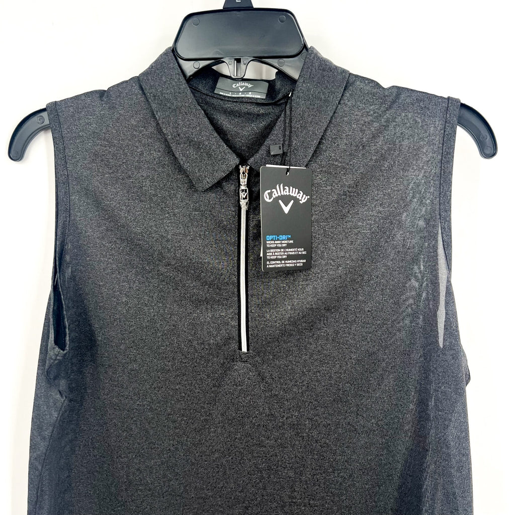 CALLAWAY Womens Polo Shirt Large Black Heather 1/4 Zip Sleeveless Golf NWT
