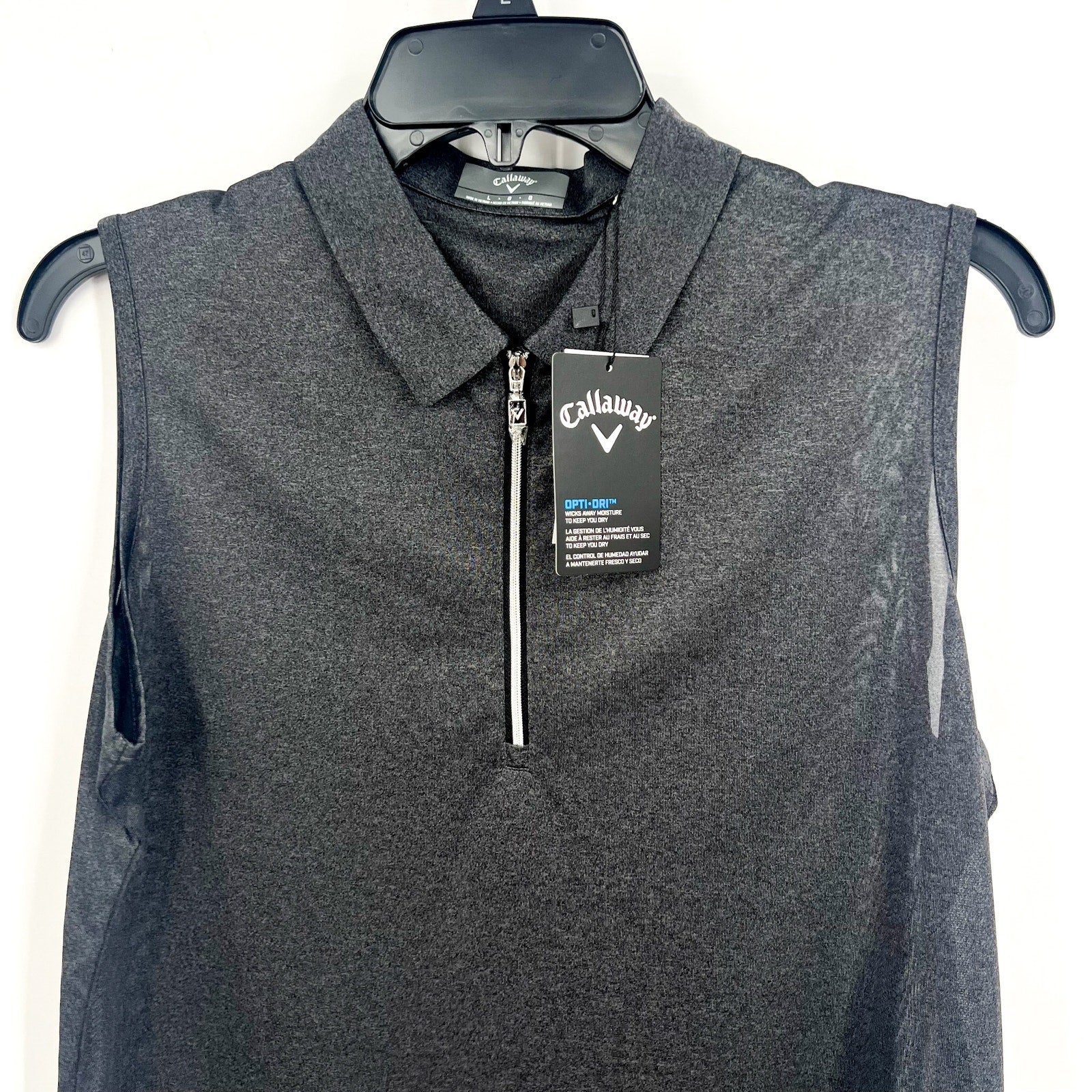 CALLAWAY Womens Polo Shirt Large Black Heather 1/4 Zip Sleeveless Golf NWT