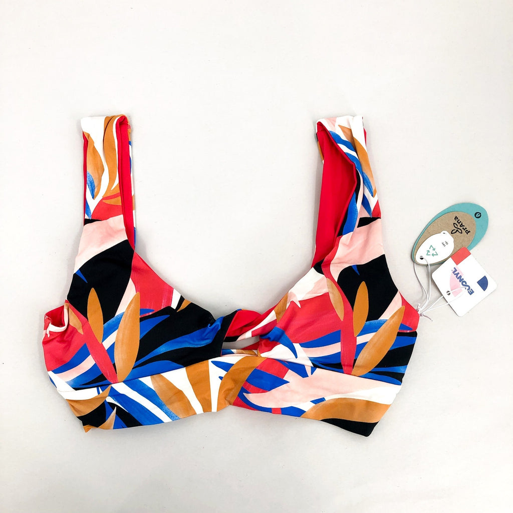 PRANA Women's Under The Palms Bikini Top XS Tropics Print Floral Twist Front NWT