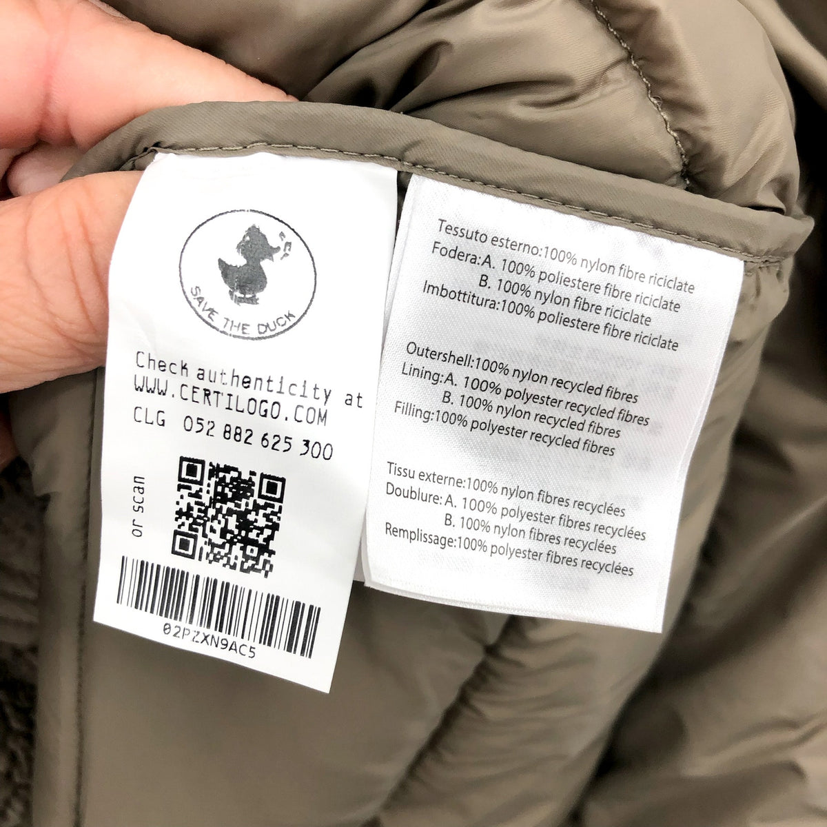 SAVE THE DUCK Joanne Hooded Longline Puffer Jacket Large Size 12 Grey Taupe NWT