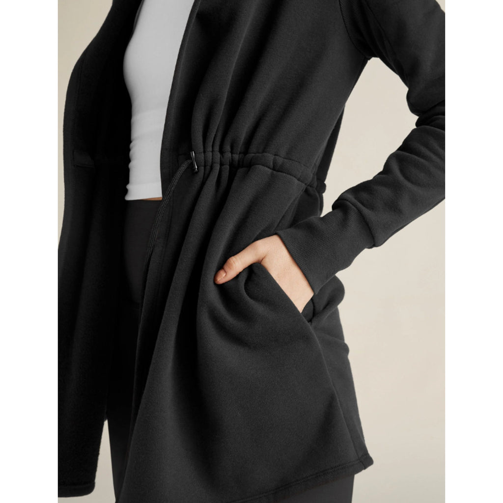 Beyond Yoga Womens Luxe Fleece Hooded Jacket Medium Black Open Front NWT