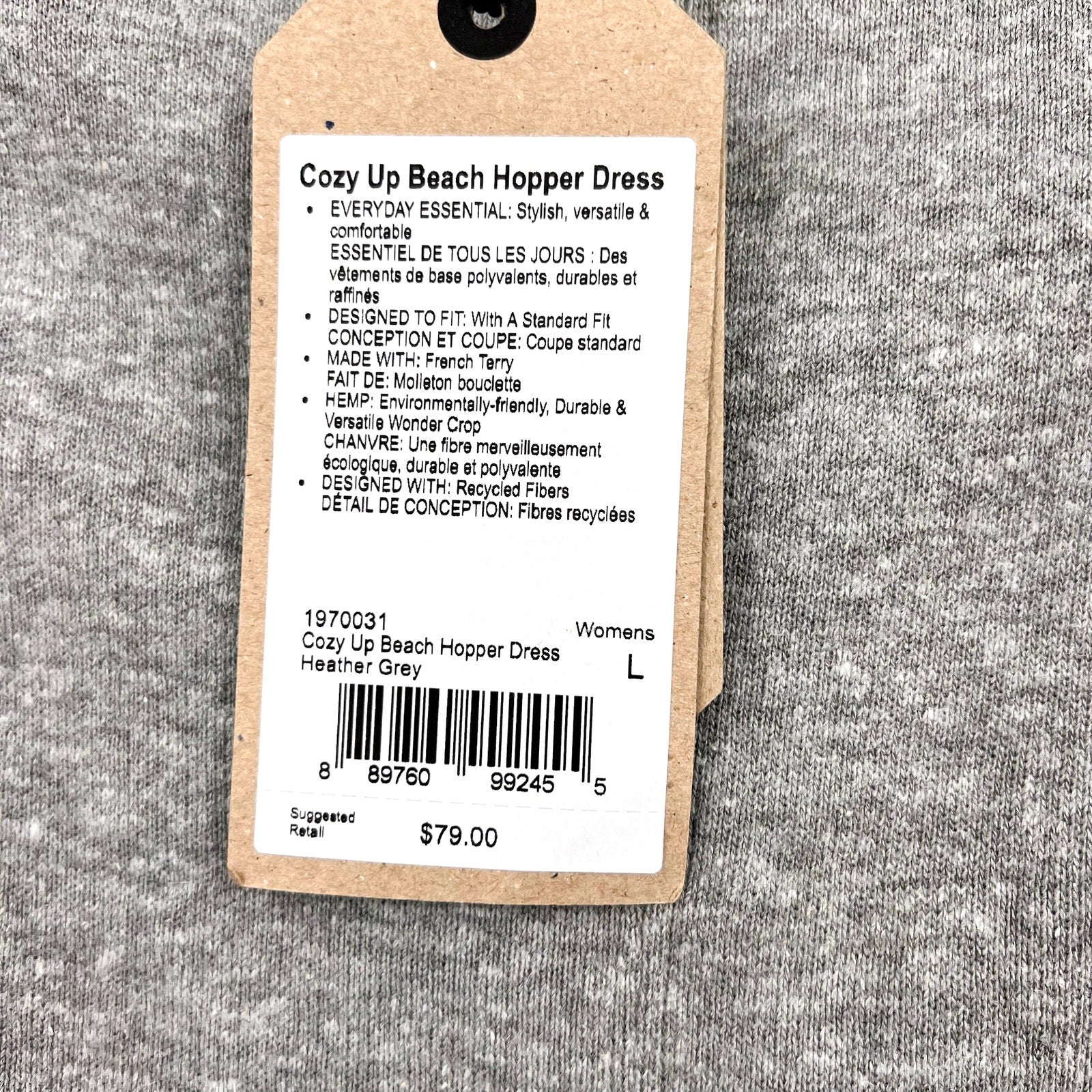 PRANA Women's Cozy Up Beach Hopper Dress Large Heather Grey Sleeveless NWT