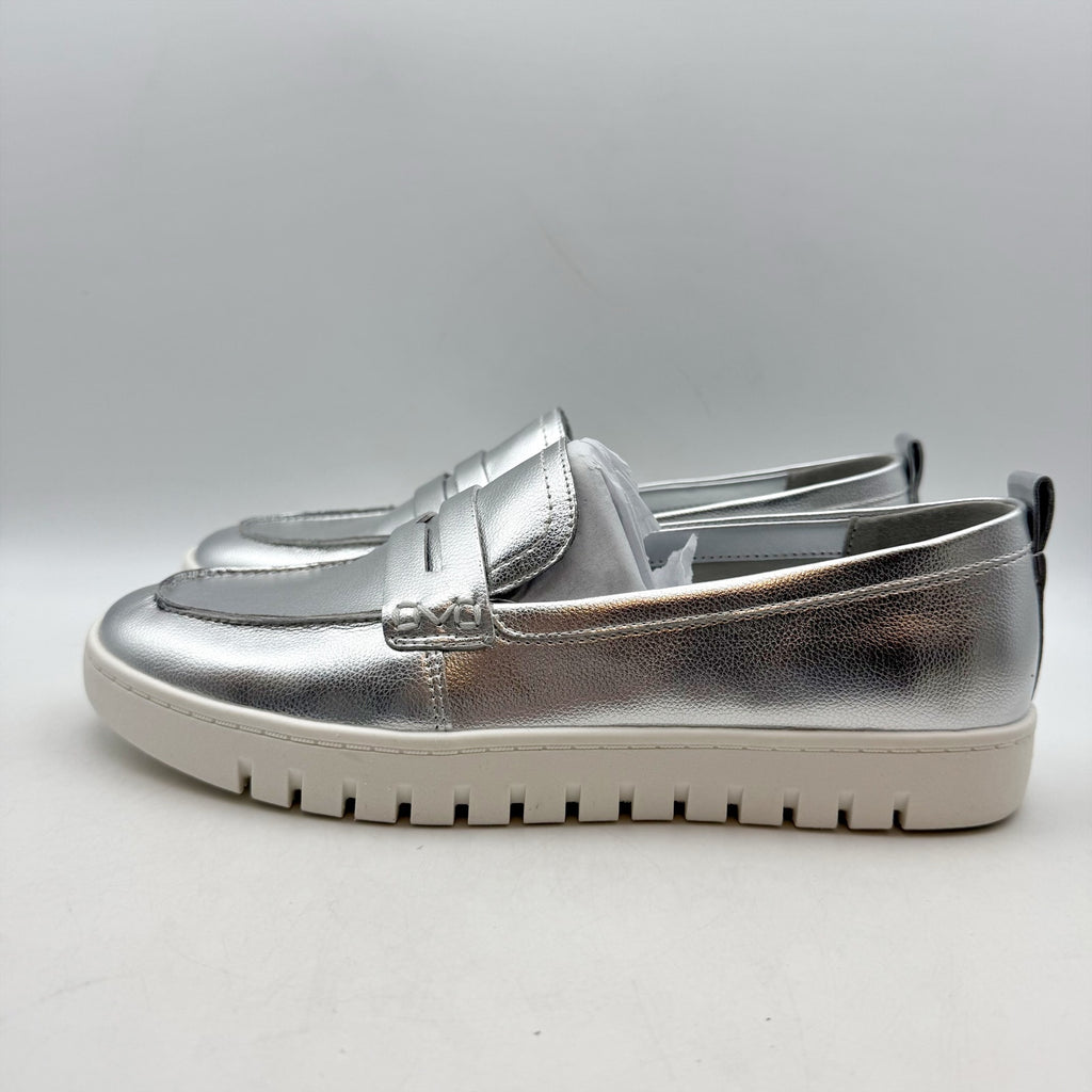 Anne Klein Womens Kalypso Penny Loafers US 9.5 M Silver Metallic Slip On NIB