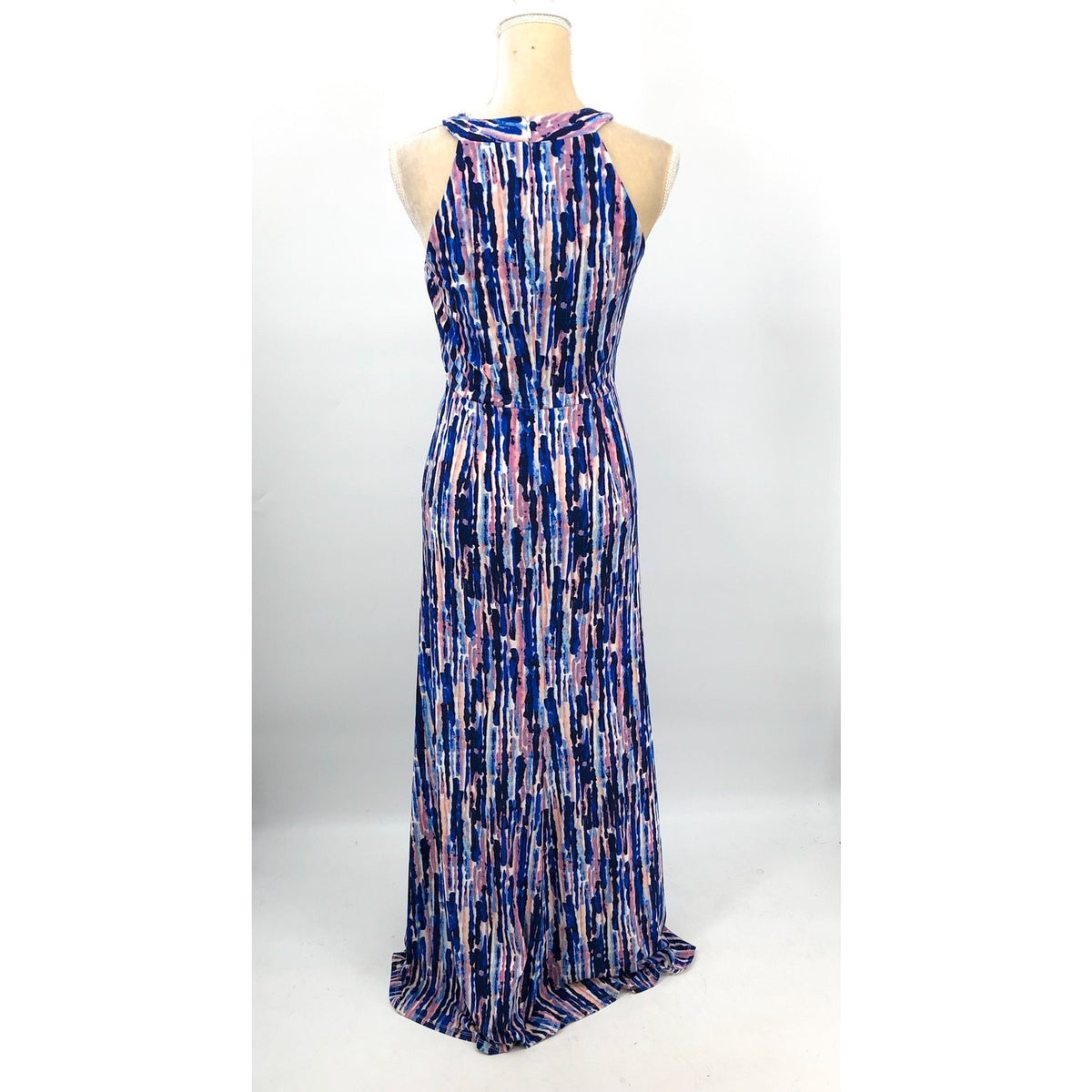 ELIZA J Keyhole Twist Maxi Dress Size 6 Blue Multi Printed Halter Neck NWT