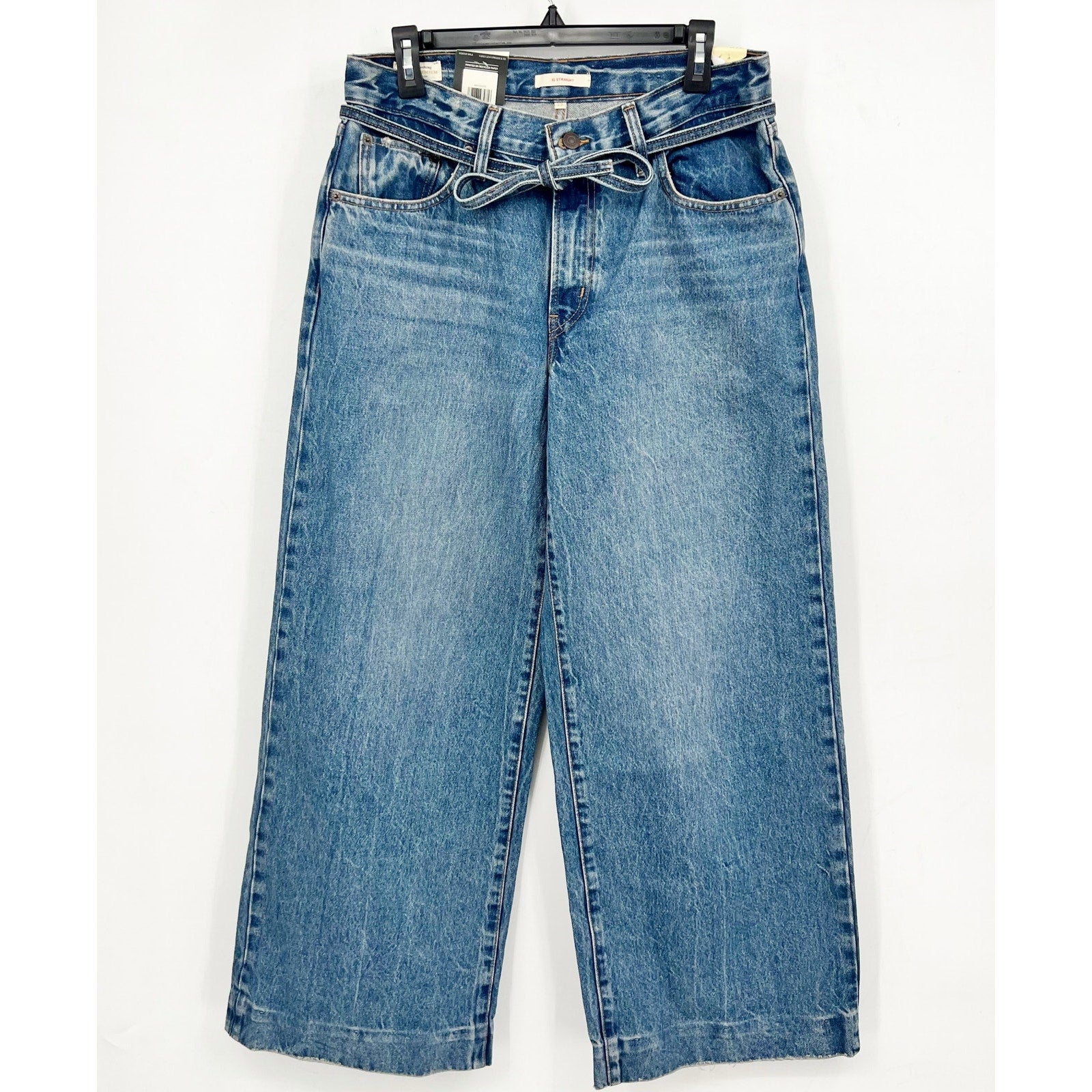 LEVI'S Womens XL Straight Jeans 29x31 US 8 Medium Blue Tie Waist A8701-0005 NWT