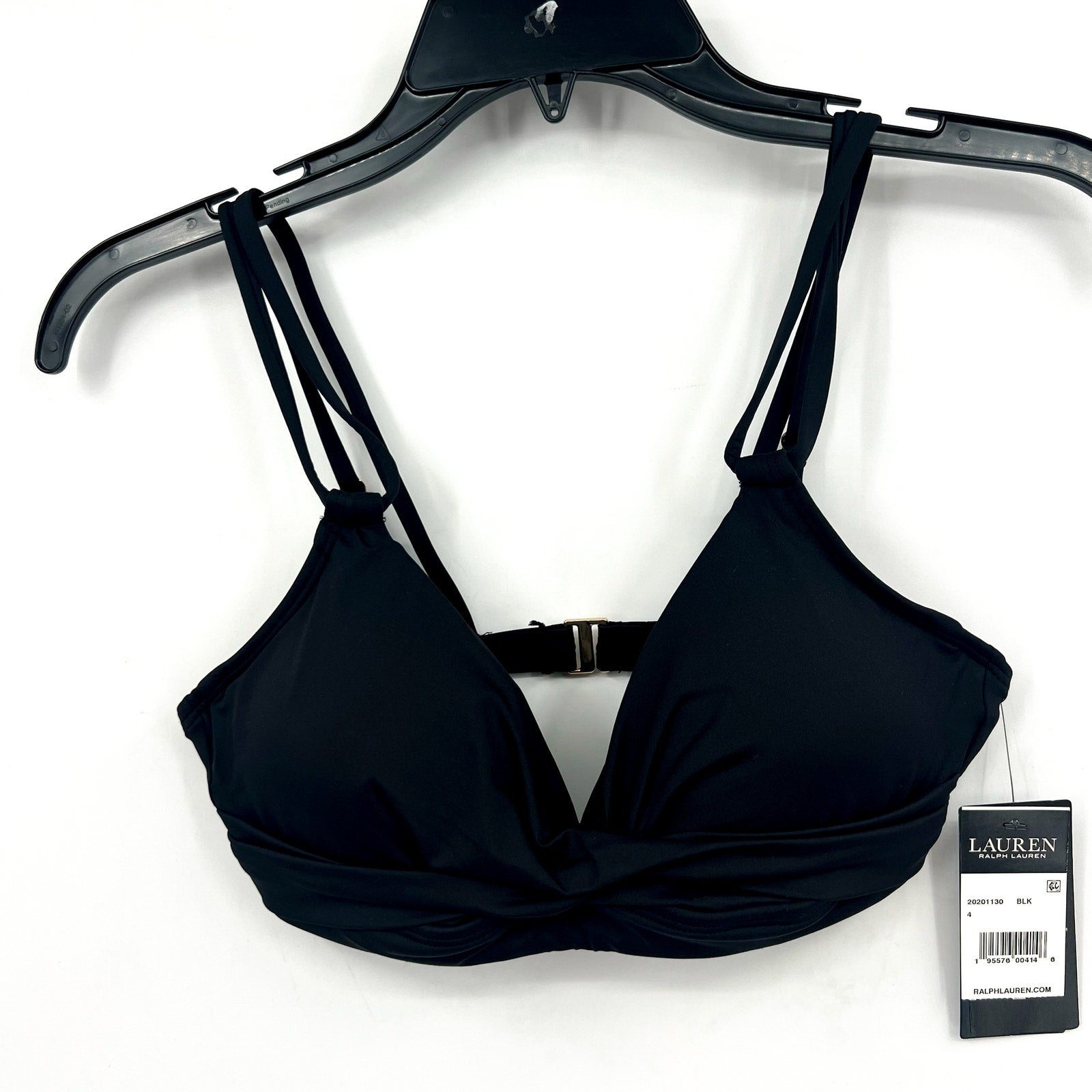 LAUREN RALPH LAUREN Double Strap Twist Bikini Top Size 4 Black Underwire NWT