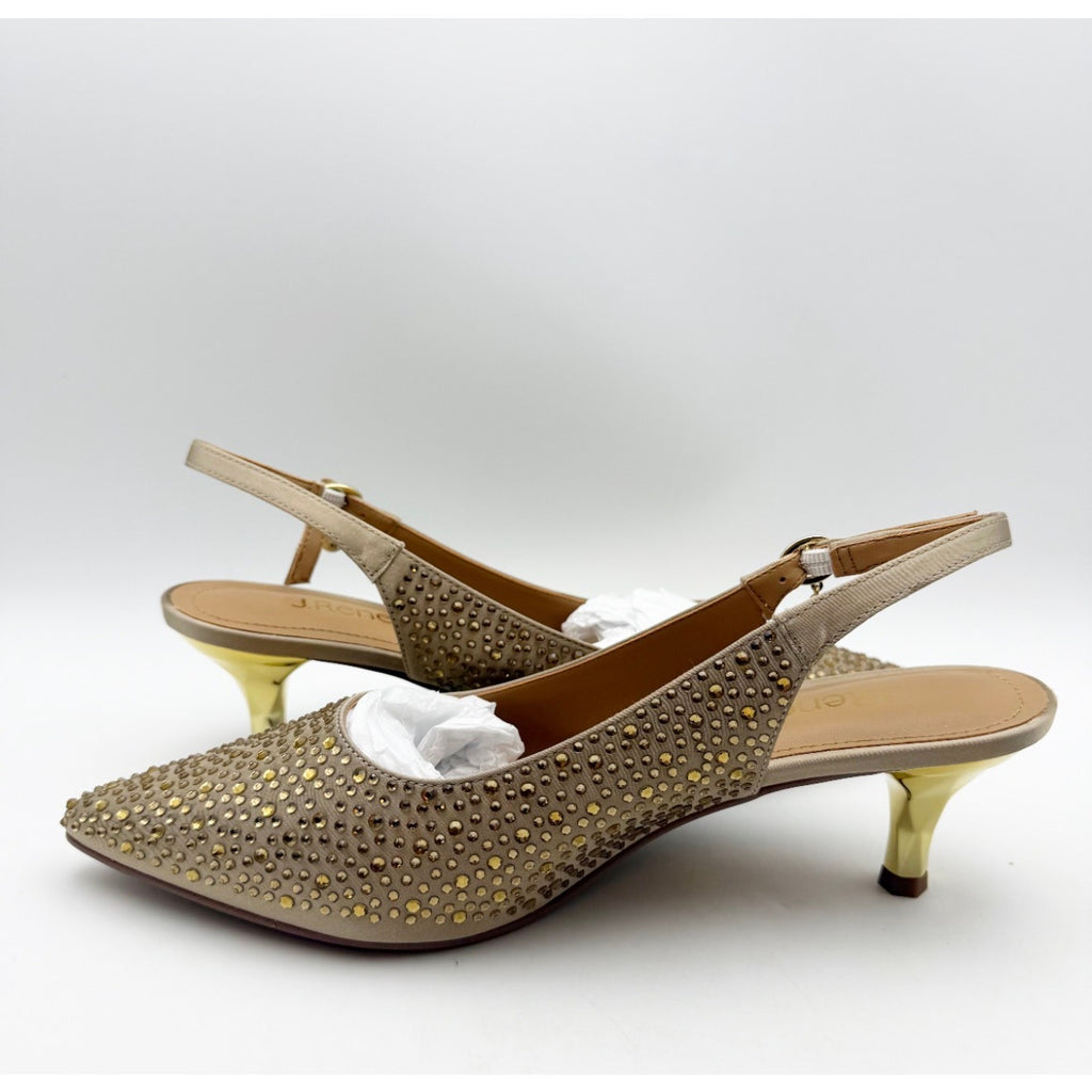 J. Renee Womens Ferryanne Kitten Heels Size 9 Wide Beige Satin Rhinestone NIB