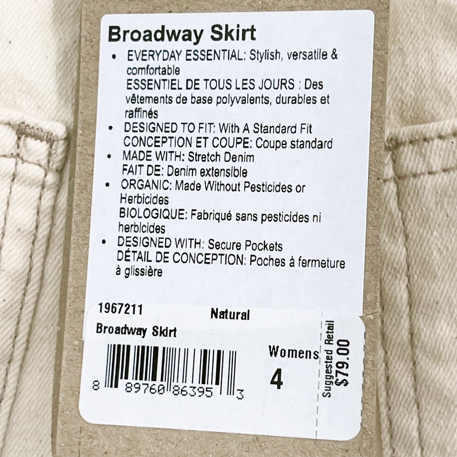 PRANA Womens Broadway Denim Skirt Size 4 Natural Cream Knee Length Stretch NWT