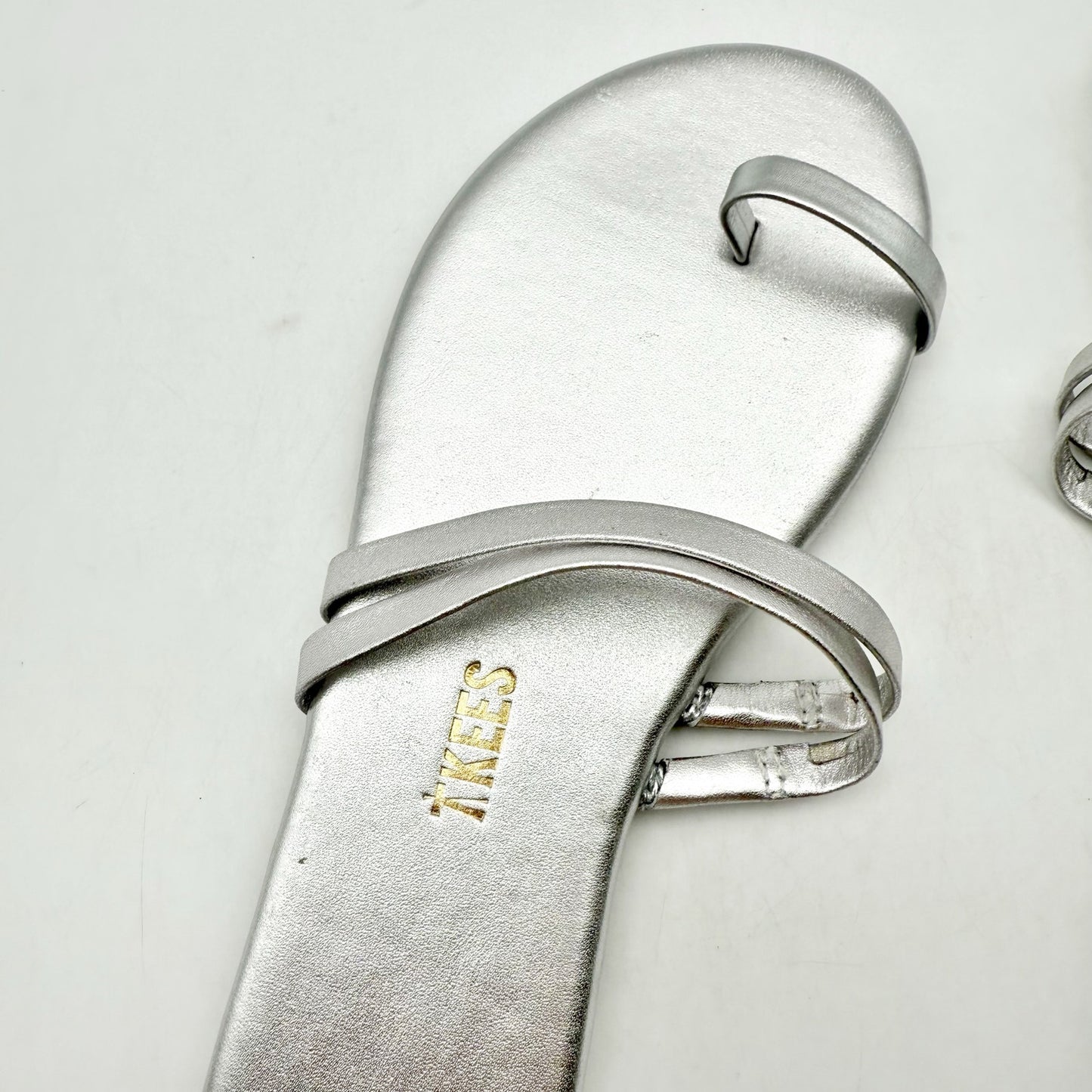 TKEES Womens Leah Flat Sandals US 5 EU 36 Silver Slip On NWOB