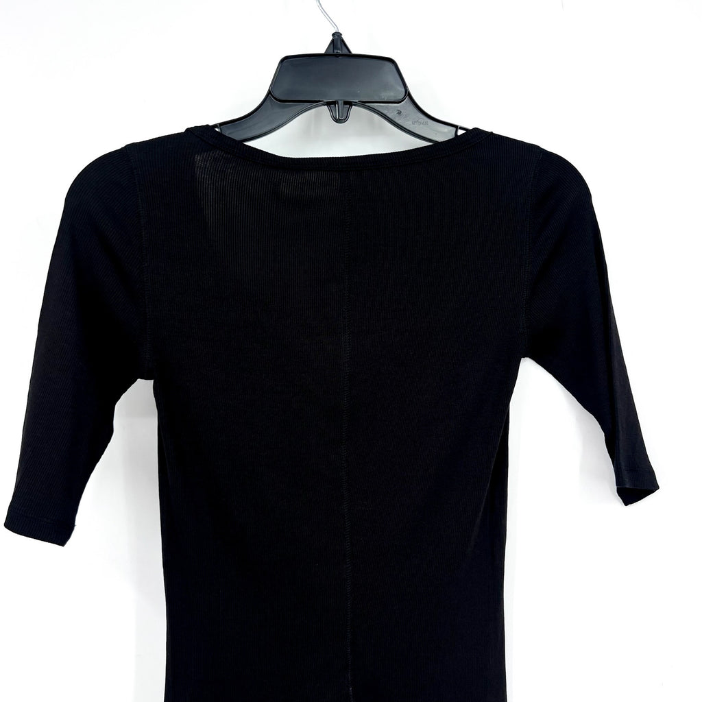 EVERLANE Women's The Luxe Rib Scoop-Neck Tee XS Black Elbow Sleeve SUPIMA NWT