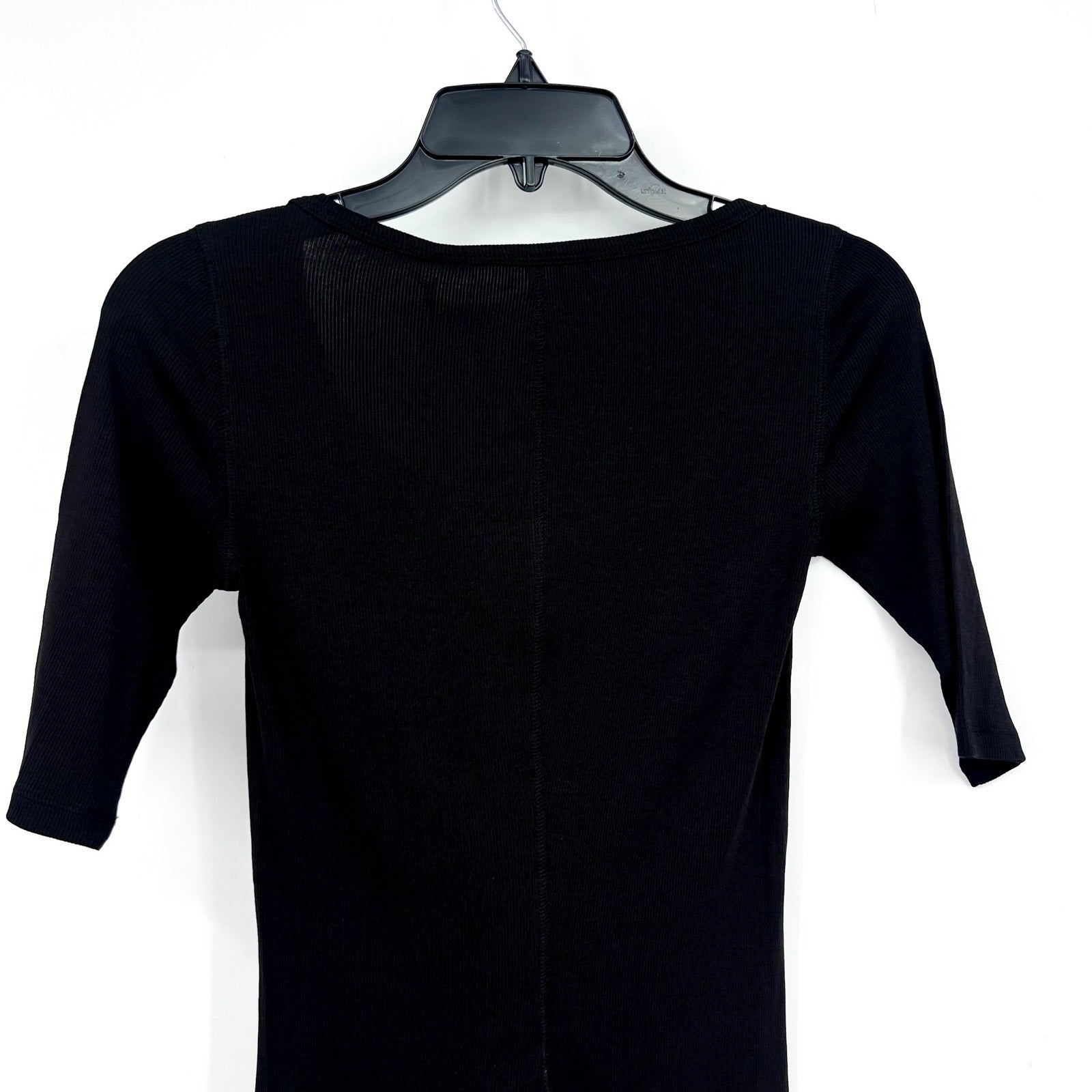 EVERLANE Women's The Luxe Rib Scoop-Neck Tee XS Black Elbow Sleeve SUPIMA NWT