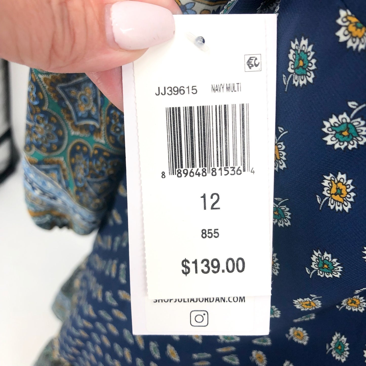 JULIA JORDAN Women's Boho Midi Dress Size 12 Navy Blue Mixed Paisley NWT