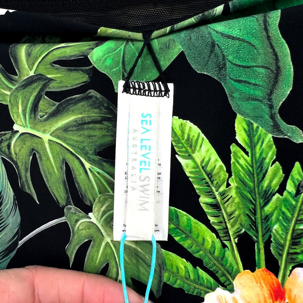 SEA LEVEL SWIM Women's Lotus Mid Rise Bikini Bottom Size 8 Black Green Print NWT