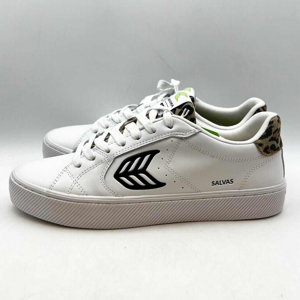 Cariuma Salvas Low Sneakers Womens 11.5 Mens 10 White Leopard Leather NIB