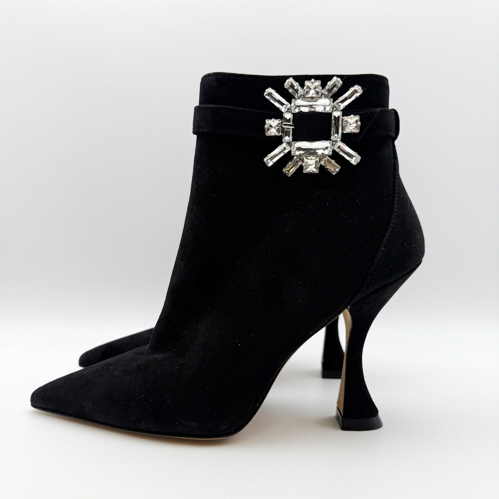 Stuart Weitzman Womens Crystal Nova Xcurve 100 Zip Bootie US 5 Black Suede NWOB
