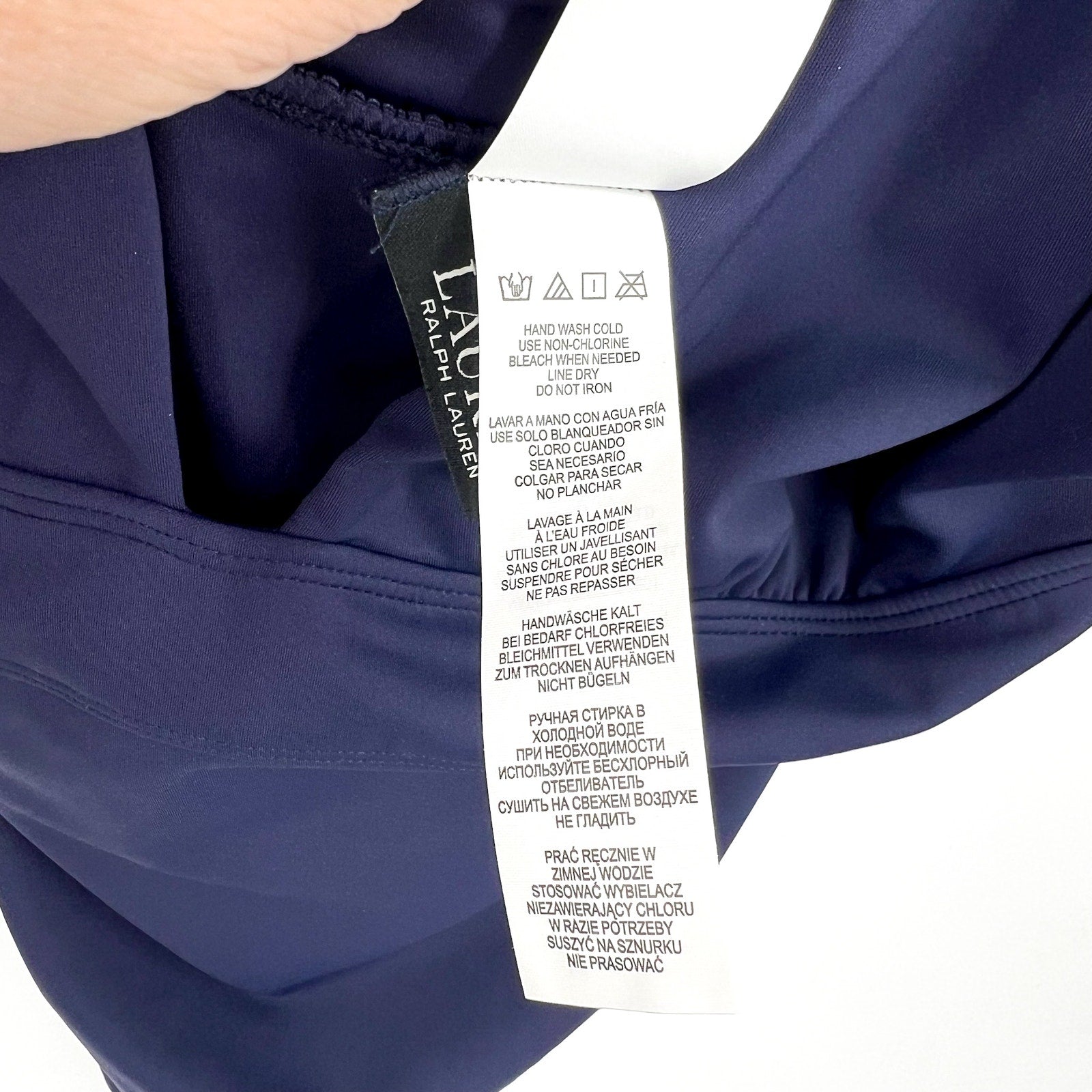 LAUREN RALPH LAUREN V-Neck One-Piece Swimsuit Size 14 Navy Blue Modern NWT