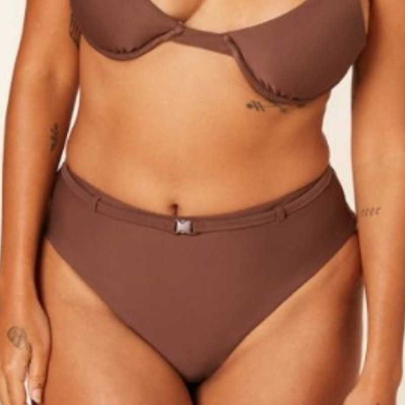 ANDIE SWIM Riviera High Waisted Bikini Bottom Medium Espresso Brown Belted NWT