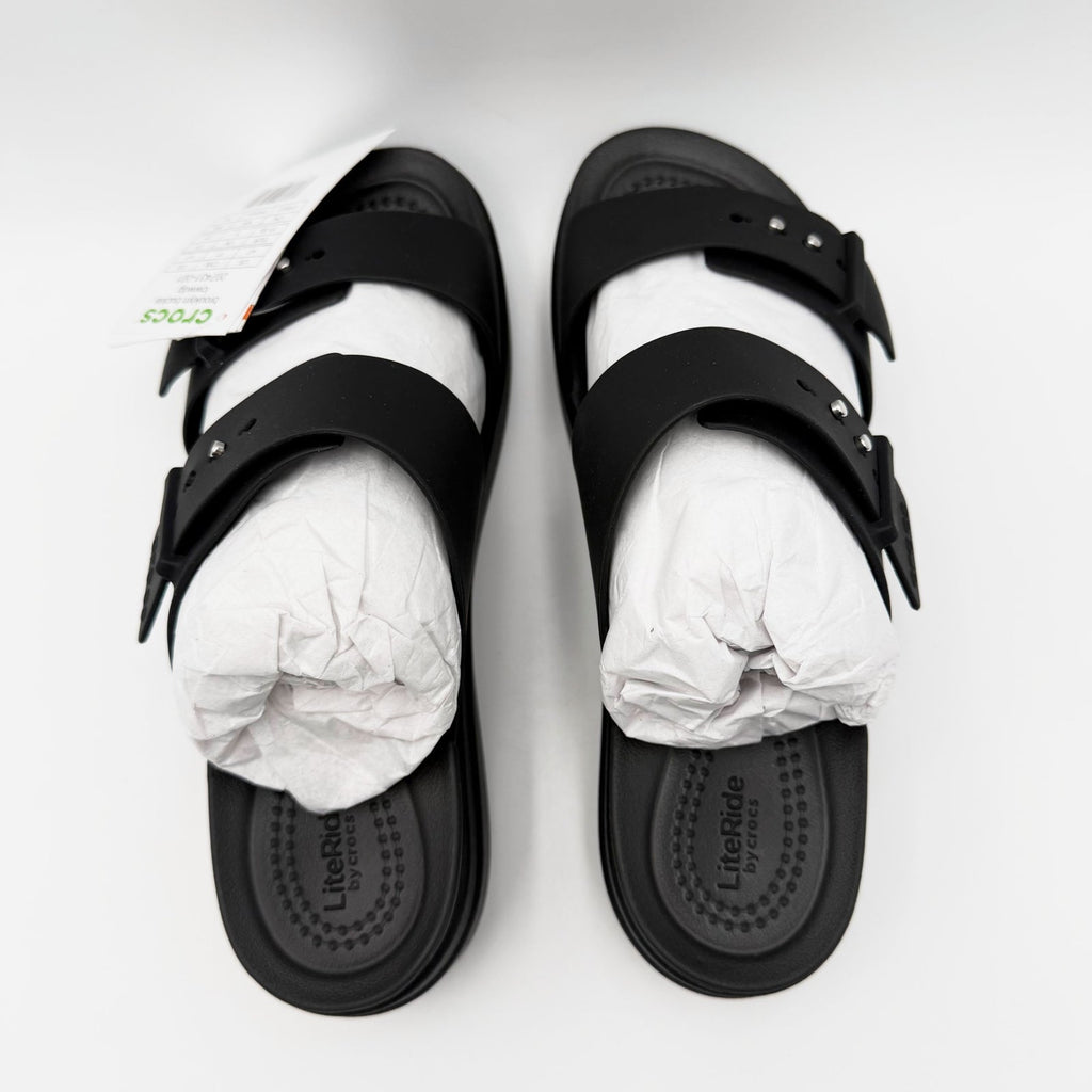 Crocs Womens Brooklyn Buckle Low Wedge Sandals Size 7 EU 37-38 Black NWT