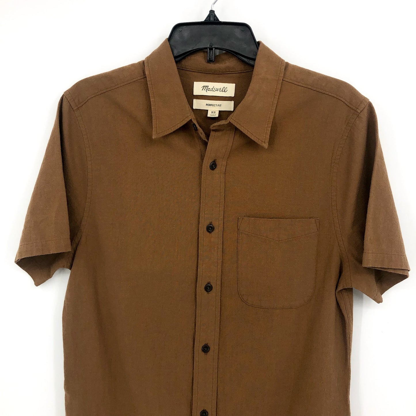 MADEWELL Men's Crinkle Cotton Perfect Fit Shirt XS Brown Short-Sleeve NJ719 NWT