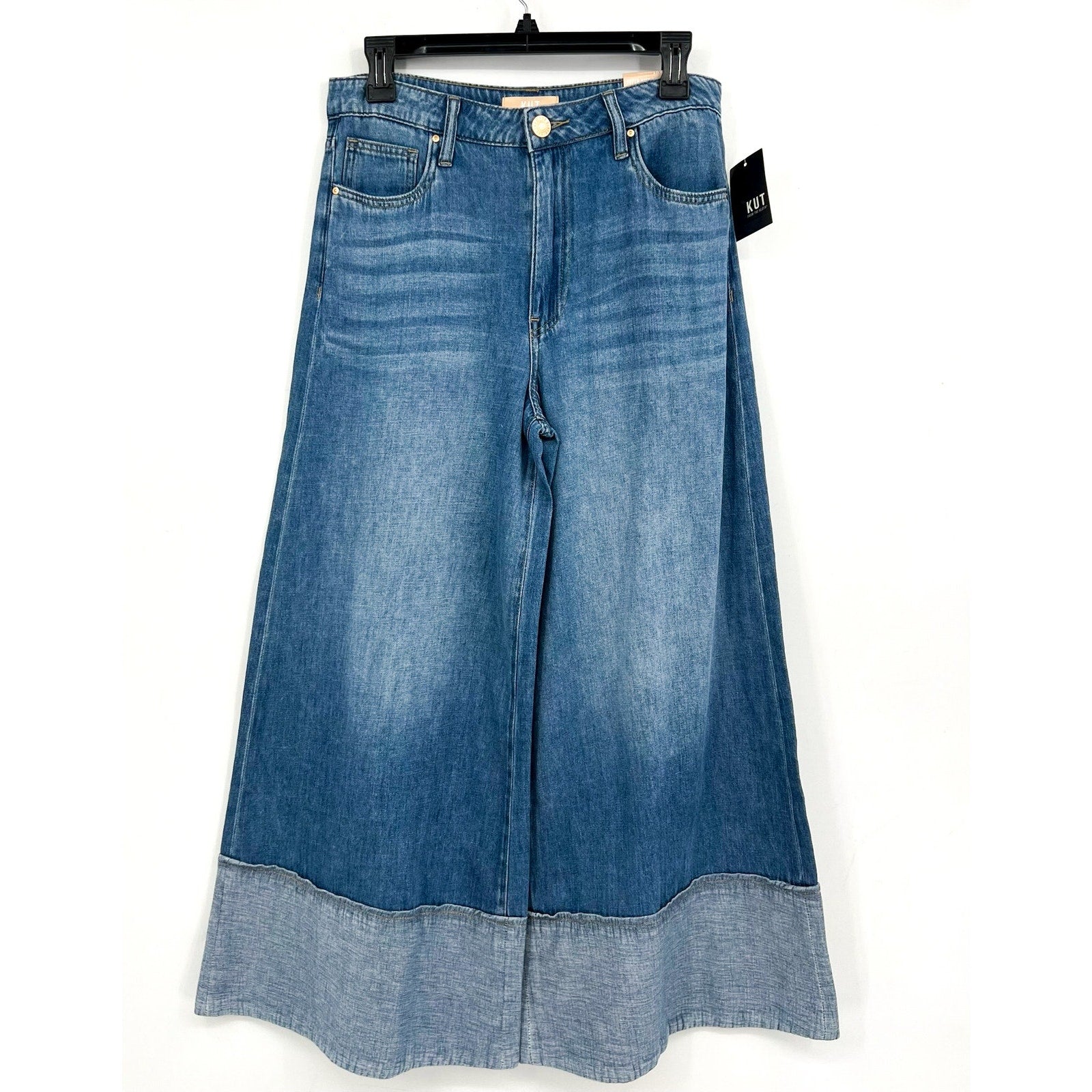 KUT FROM THE KLOTH Blake Crop Wide Leg Jeans Size 0 Medium Wash High Rise NWT