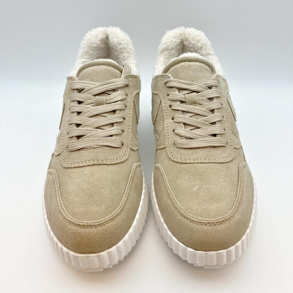Steve Madden Womens Shereen-Fur Lined Sneakers US 8.5 M EU 39 Tan Grey Suede NIB