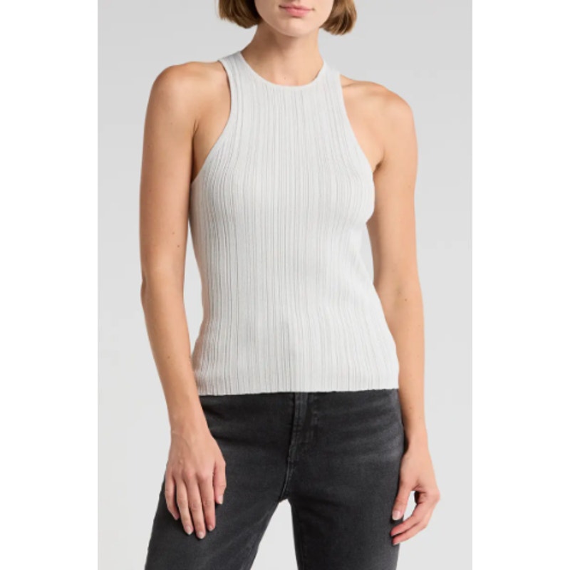 MADEWELL Signature Shimmer Cutaway Sweater Tank Small Silver Vapor Knit NWT