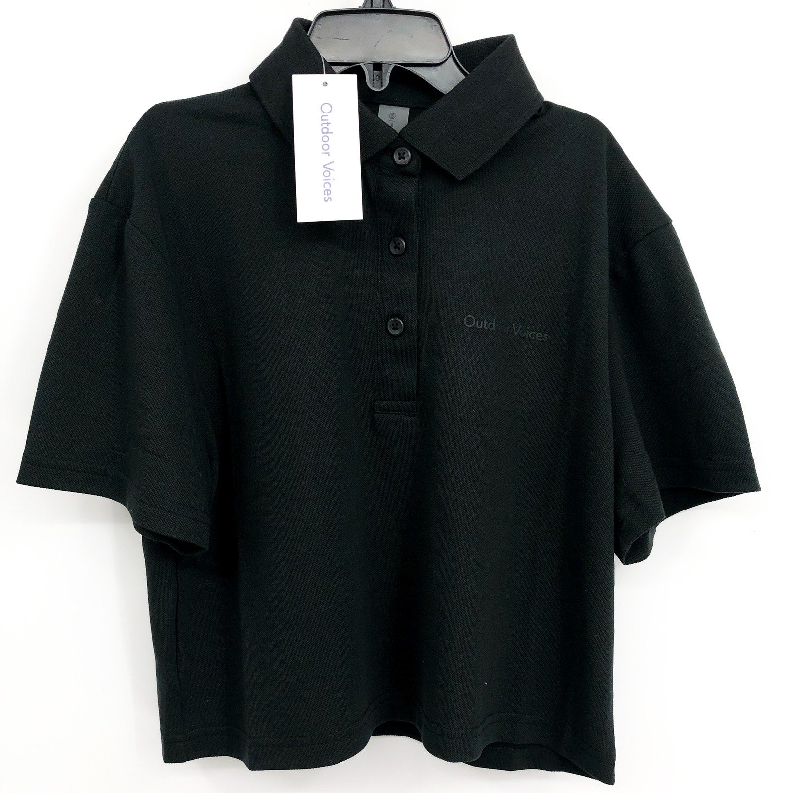 OUTDOOR VOICES Womens Birdie Crop Polo Shirt 3XL Black Pique Collared NWT