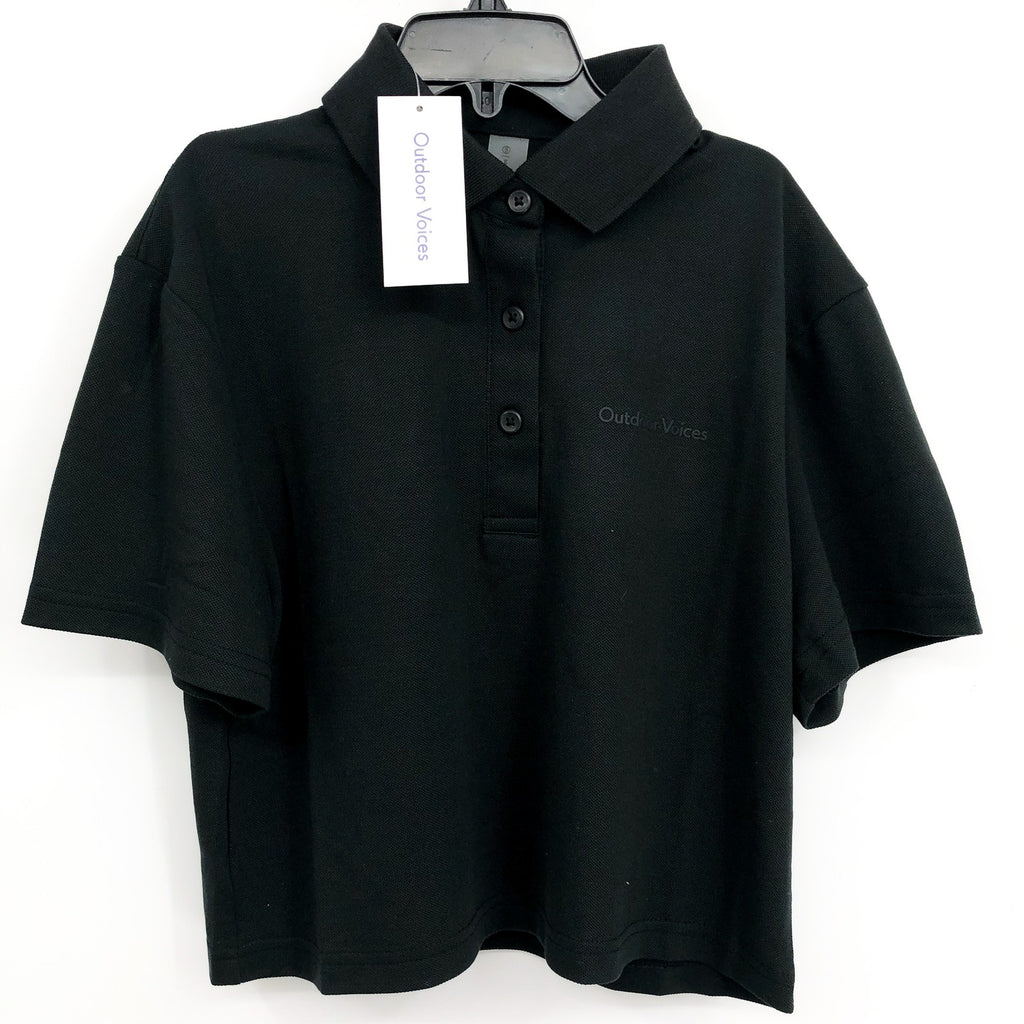 OUTDOOR VOICES Womens Birdie Crop Polo Shirt 3XL Black Pique Collared NWT