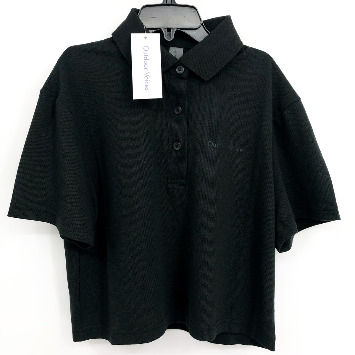 OUTDOOR VOICES Womens Birdie Crop Polo Shirt 3XL Black Pique Collared NWT
