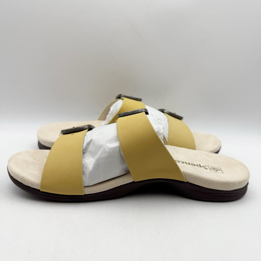 Spenco Womens Vista Slip On Sandals Size 7.5 WIDE Yellow Leather Comfort NIB