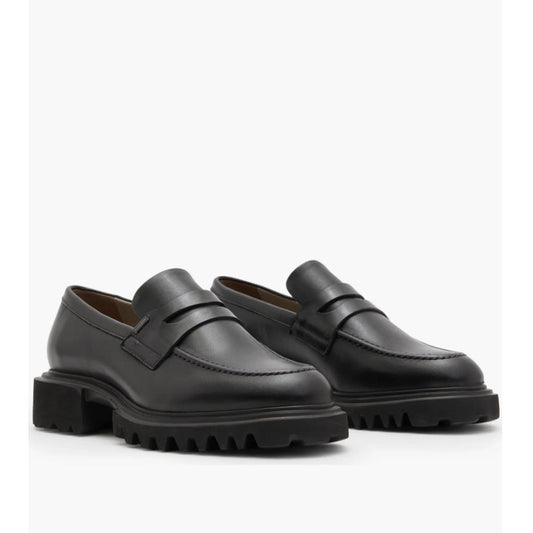 Allsaints Womens Lola Loafers US 7 EU 37 Black Leather Chunky Lug Sole NWOB