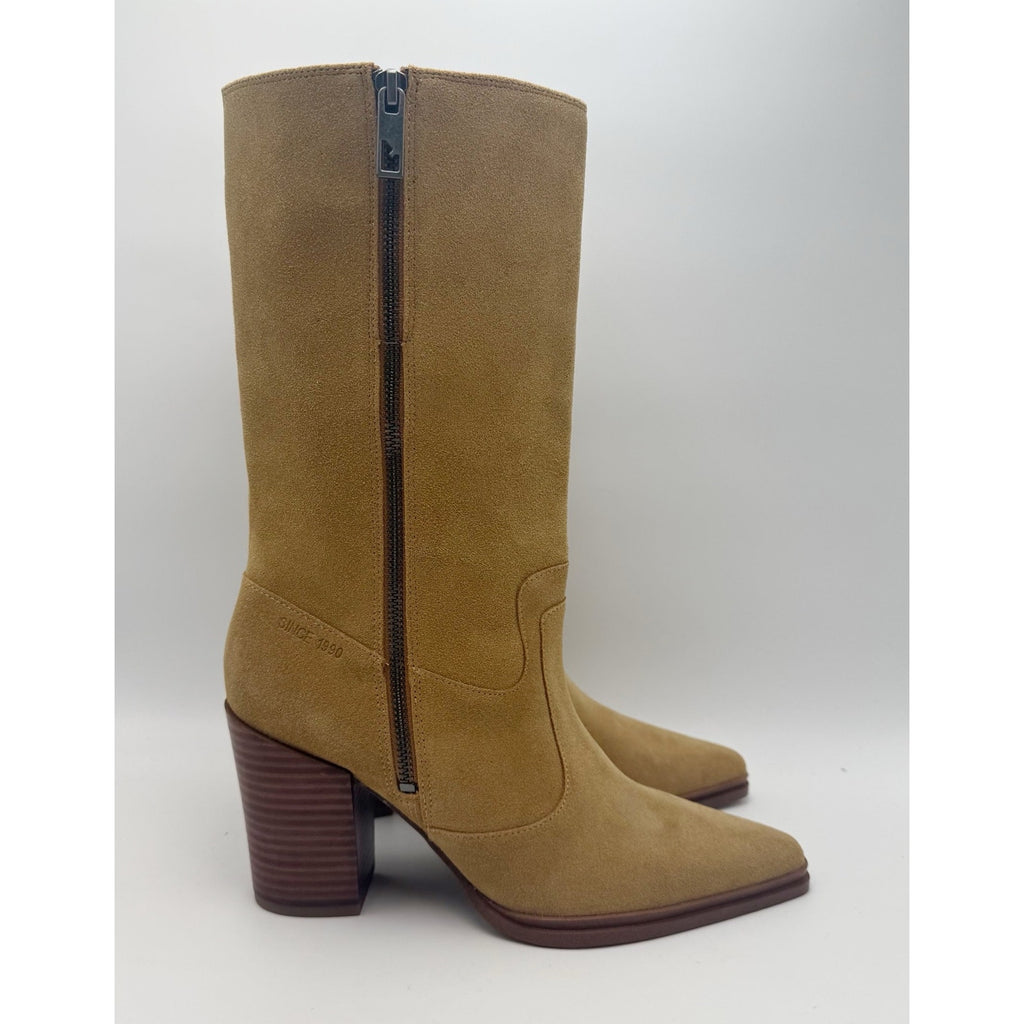Franco Sarto Women Jaxon Mid Calf Boots Size 6 Tan Brown Suede Pointed Toe NWOB