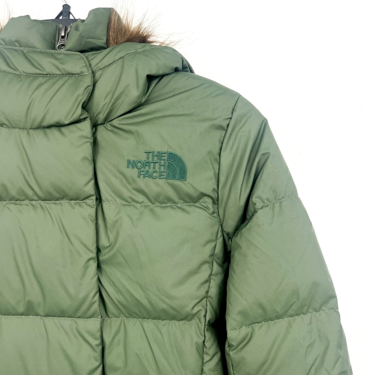 THE NORTH FACE Women’s New Dealio Down Parka Jacket XS Thyme Green Hood NWT