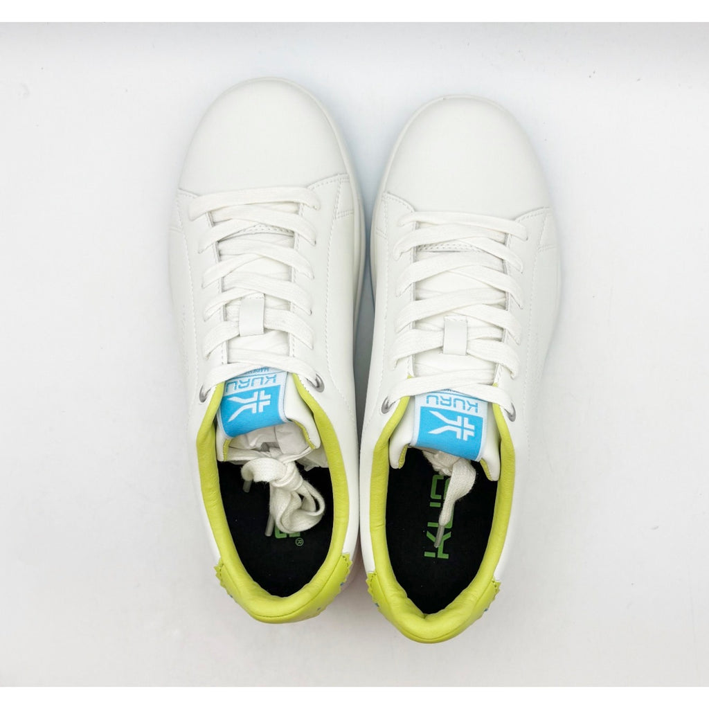 Kuru Womens Roam Court Shoes Size 7 Bright White Pale Lime Leather Sneakers NWOB