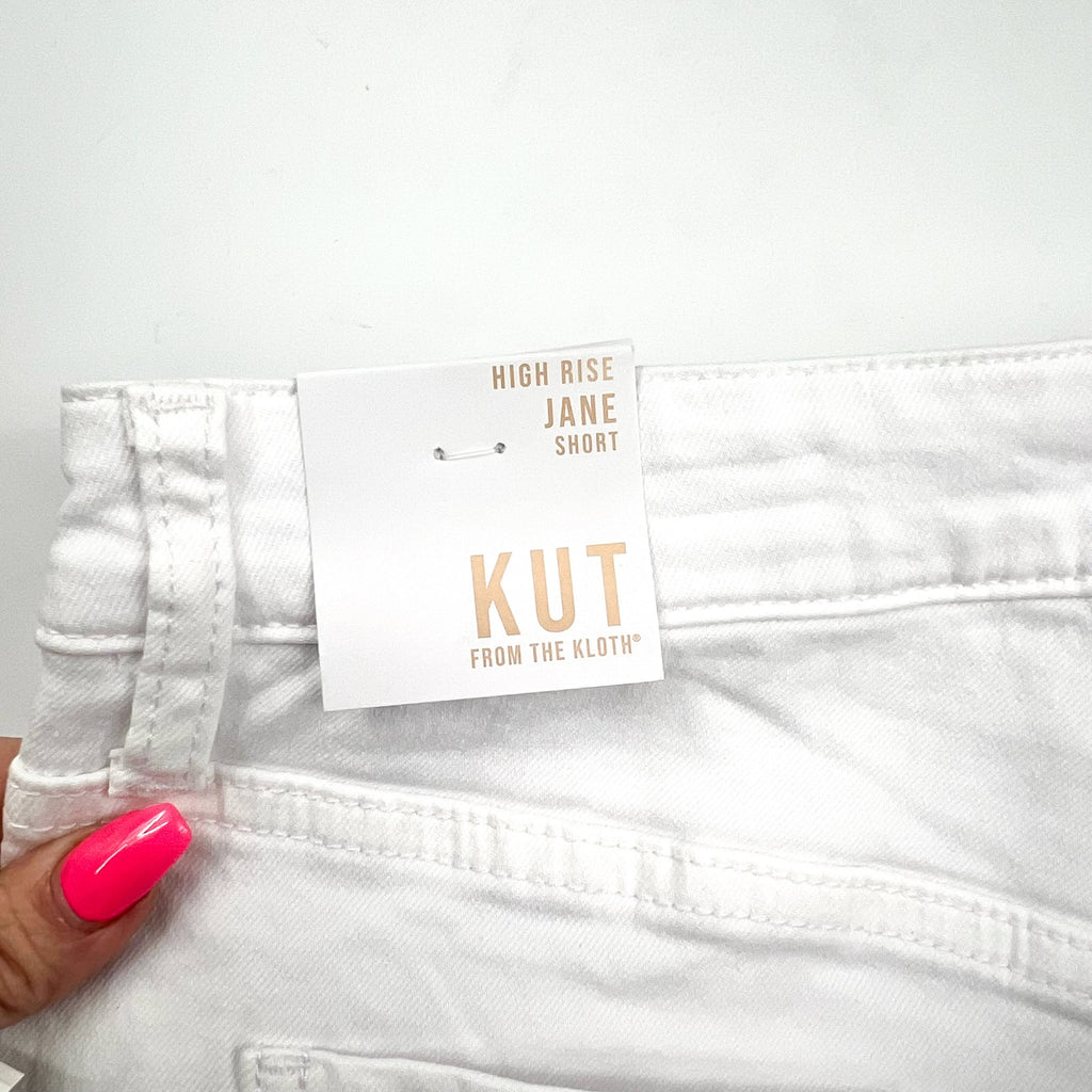 KUT FROM THE KLOTH Jane Cuff Denim Shorts Size 8 Optic White High Waist NWT