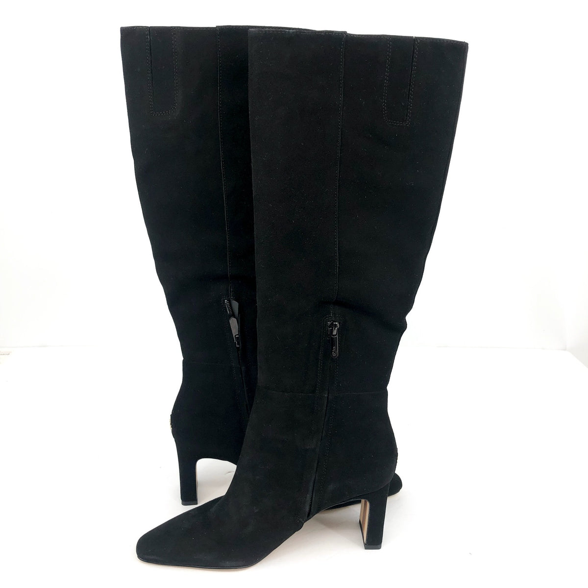 SAM EDELMAN Womens Sylvia Knee High Boots Size 7.5M WIDE CALF Black Suede NWOB