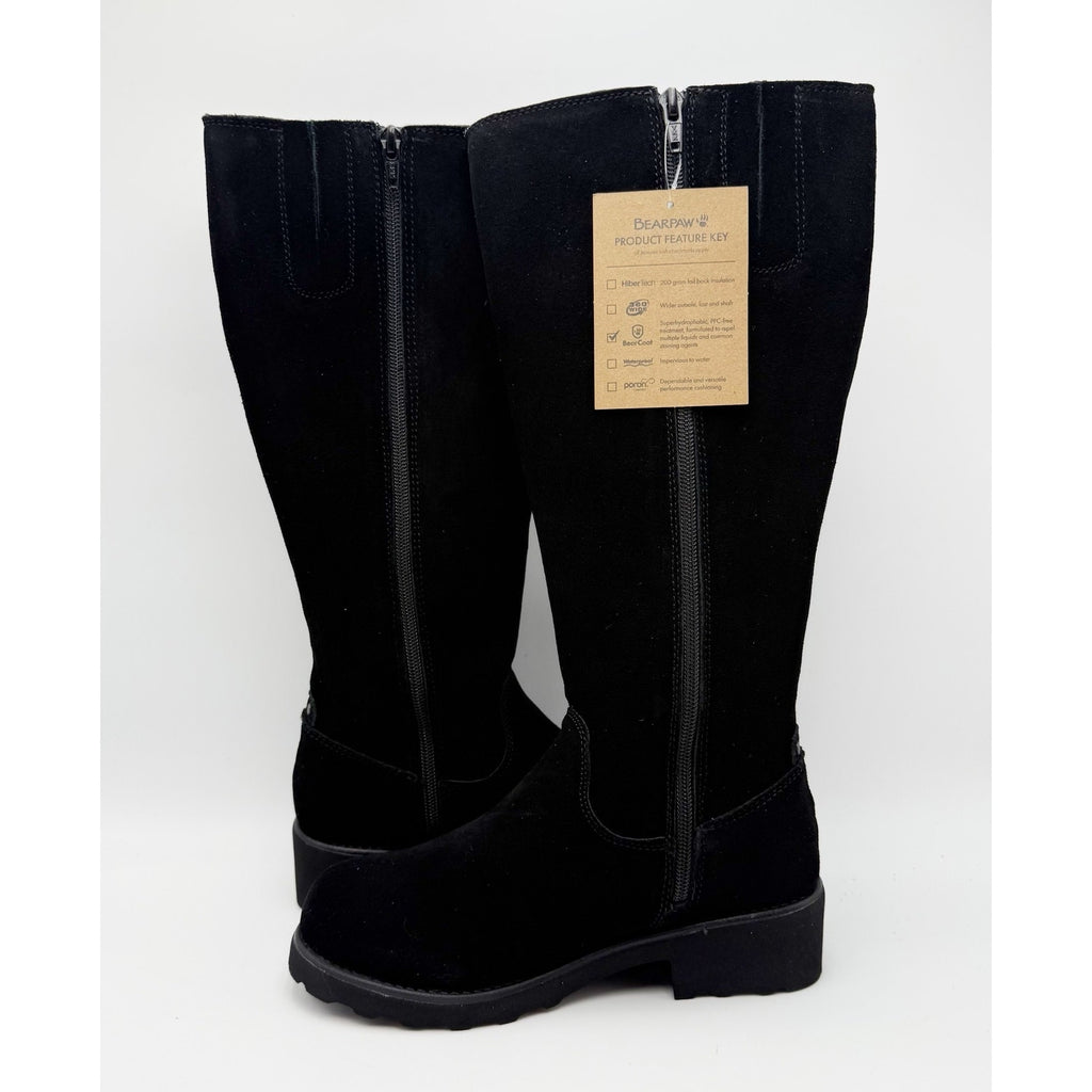 Bearpaw Womens Audrina Knee High Boots Size 6 Black Suede Water Repellent NIB