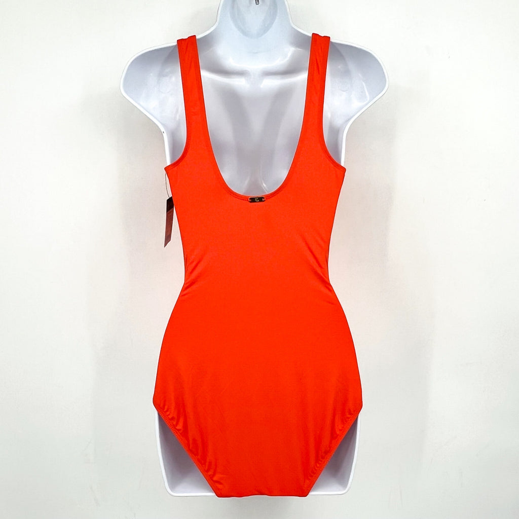 LAUREN RALPH LAUREN Ring One Piece Swimsuit Size 12 Orange Over The Shoulder NWT