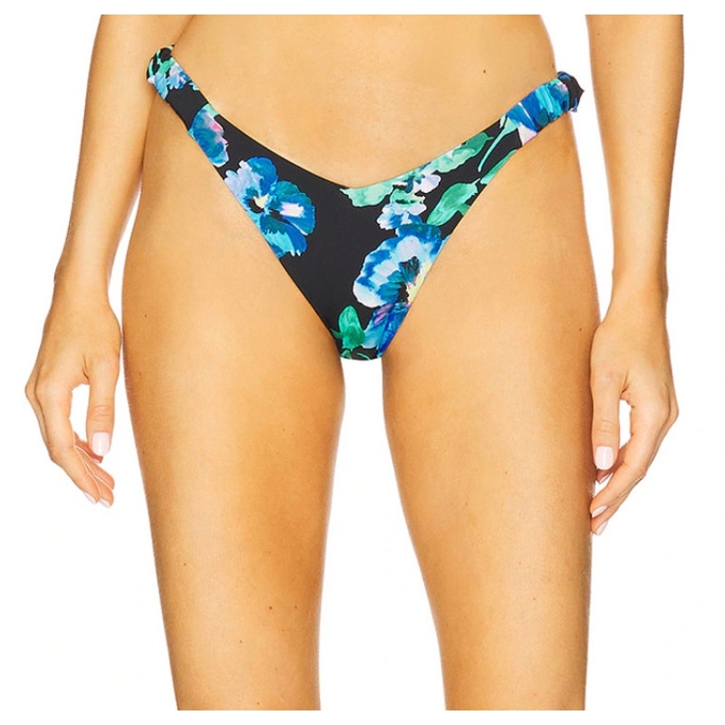 BEACH RIOT Womens Eliza Phoebe Bikini Bottoms Medium Black Green Pansy Print NWT
