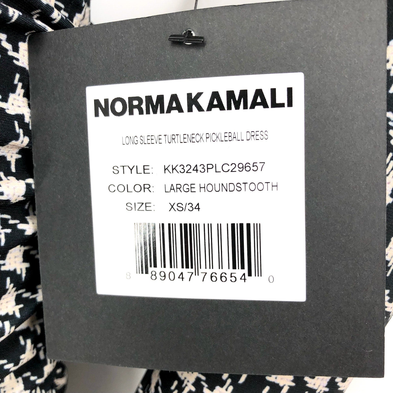 NORMA KAMALI Long Sleeve Turtleneck Pickleball Dress XS/34 Large Houndstooth NWT