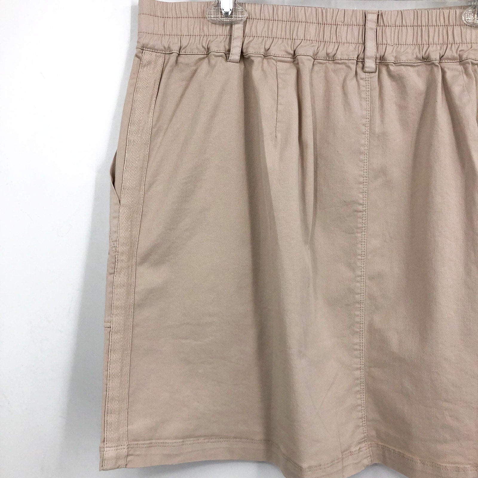 MICHAEL STARS Women's Monroe Twill Miniskirt 2X Khaki Cement Pockets Stretch NWT