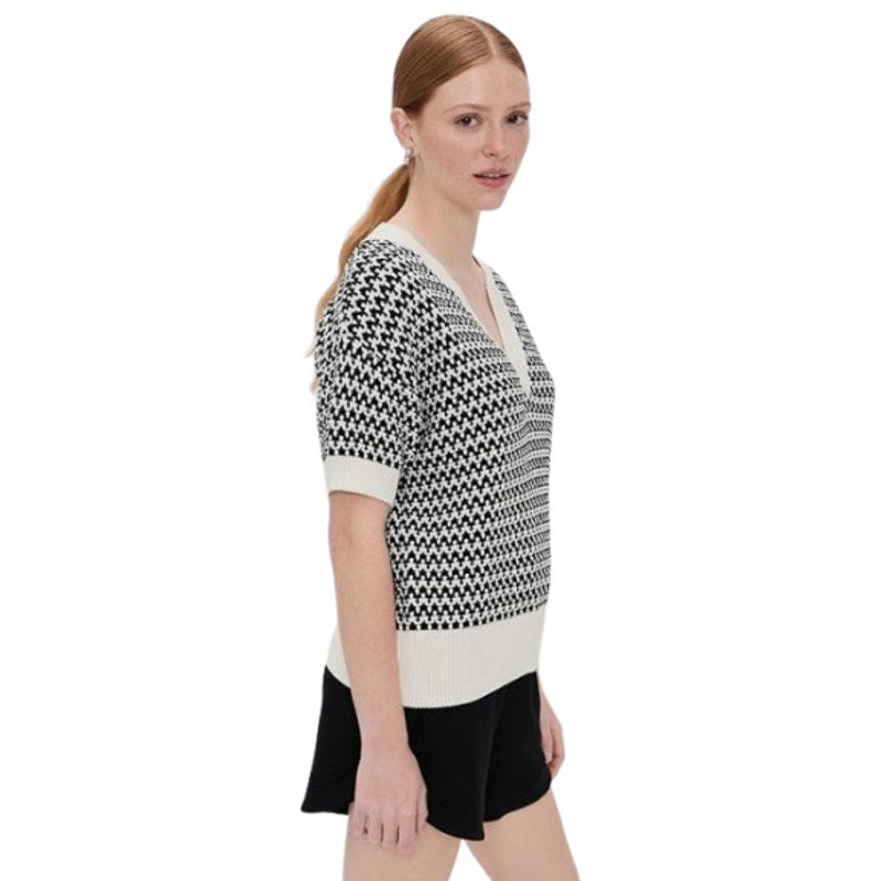 VARLEY Women's Dora Knit Cotton Top Small Black White Drop Shoulder Textured NWT