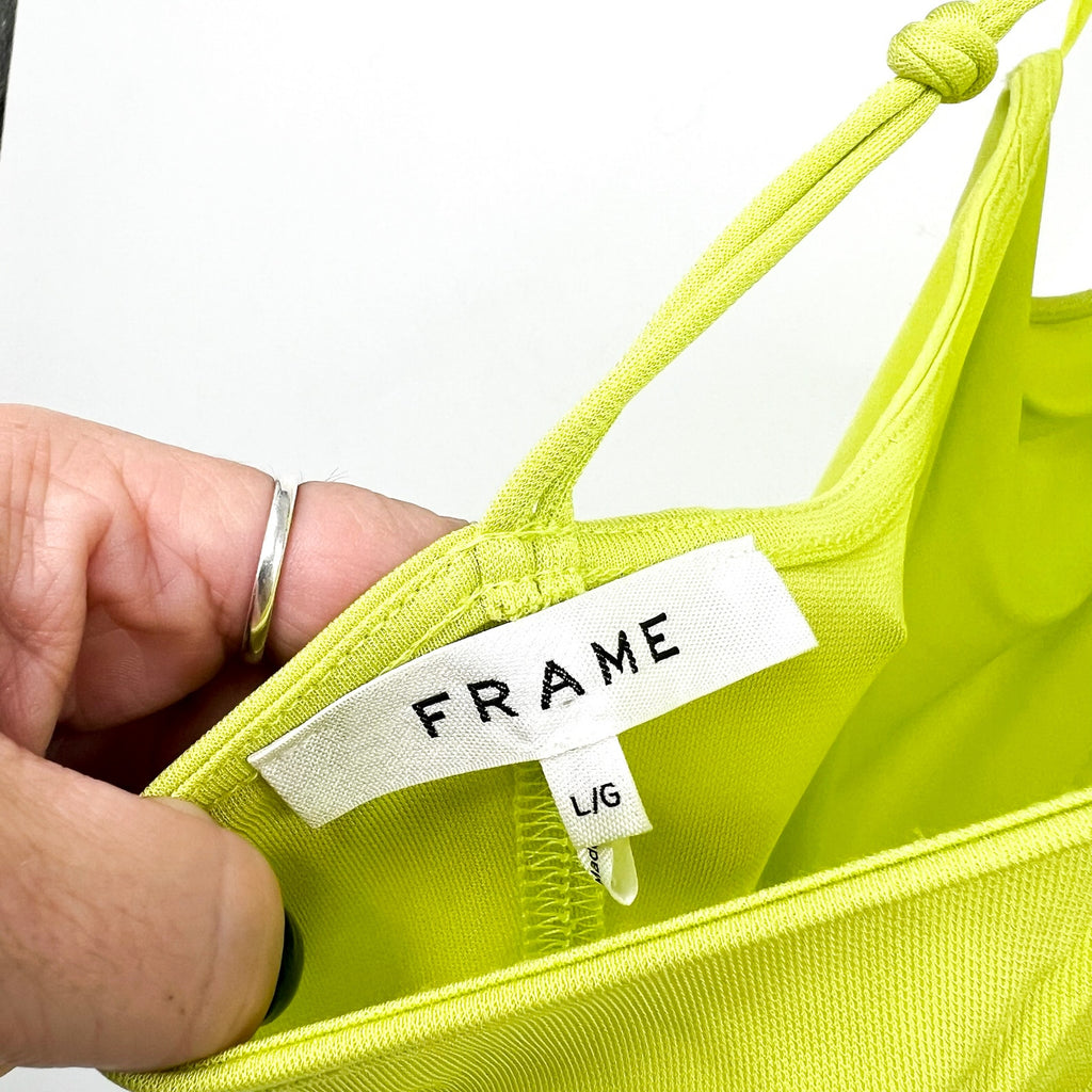  FRAME Women's Delicate Knot Tank Bodysuit Large Flash Lime Green NWOT