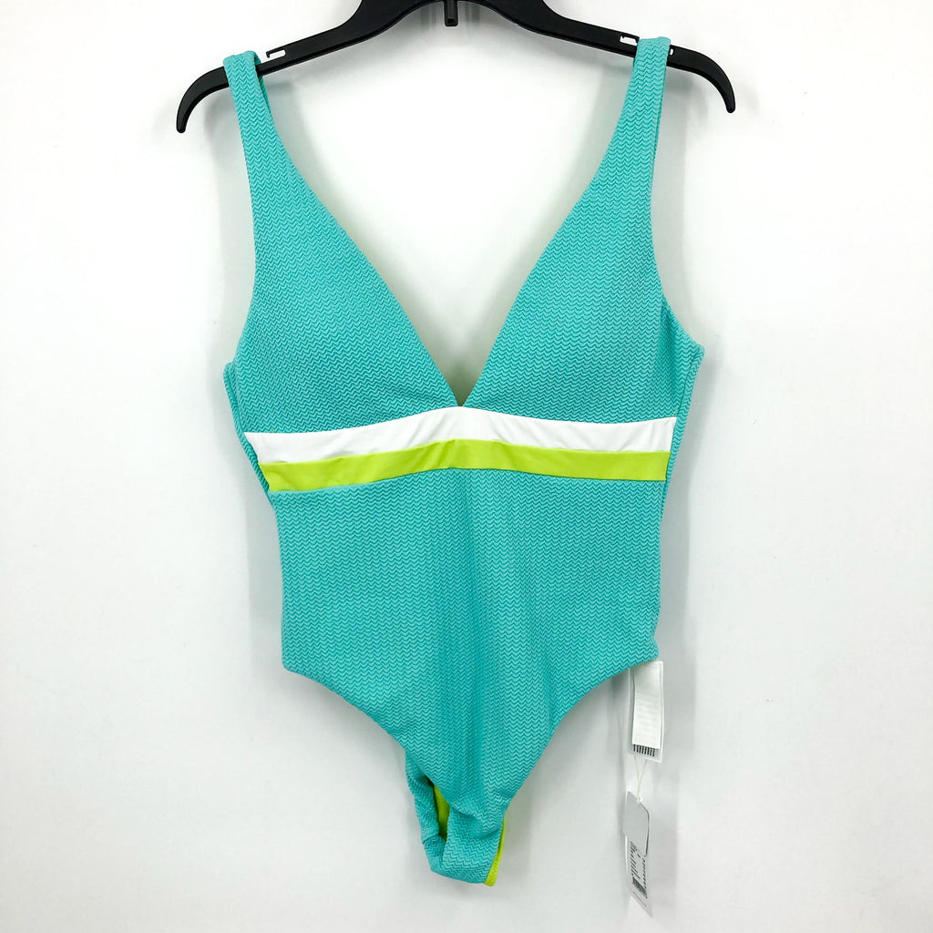 SEAFOLLY Spliced V Neck One Piece Swimsuit Size 8 Green Blue Lime Burst NWT